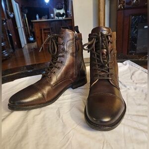 Mens ALDO Dark Brown Leather Lace-Up Boots Sz 9.5